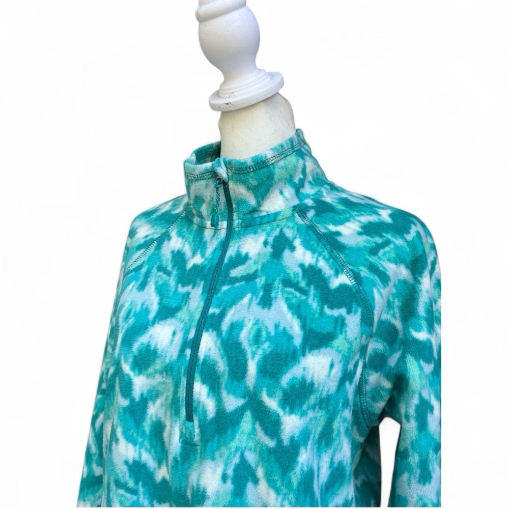 Eddie Bauer 1/4 Zip Polar Fleece Pullover in Turquoise Leaf Ikat Sz Large - Picture 8 of 10